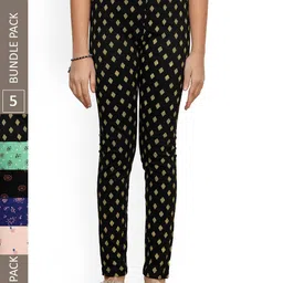 IndiWeaves Girls Pack Of 5 Printed Pure Cotton Ankle Length Leggings-picture-47
