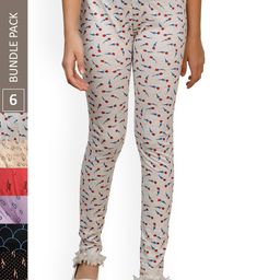 IndiWeaves Girls Pack Of 6 Super Soft Pure Cotton Allover Printed Ankle Length Leggings-picture-32