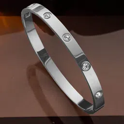 Designs & You Silver Plated Stainless Steel American Diamond Studded Bangle Style Bracelet-picture-32