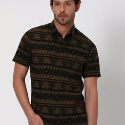 Mufti Slim Fit Horizontal Stripes Opaque Printed Pure Cotton Casual Shirt-picture-21