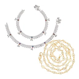 AanyaCentric Set Of 2 Silver-Plated Beaded Anklets With Gold-Plated Chain image 1