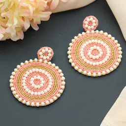 Jazz and Sizzle Pink & Off White Geometric Drop Earrings-picture-16