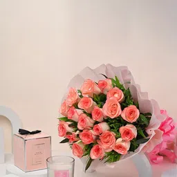 Floweraura 20 Pieces Bunch of Fresh Live Roses Flowers Bouquet With Glass Candle-picture-11