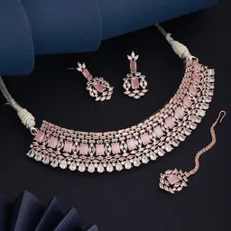 Saraf RS Jewellery Rose Gold-Plated & Pink AD Studded Handcrafted Jewellery Set-picture-55