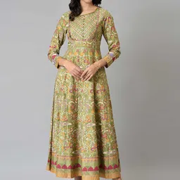 W Women Green & Maroon Sequinned Floral Printed Ethnic Maxi Dress-image-41