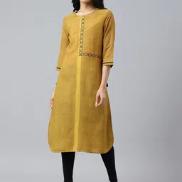 W Women Yellow Geometric Printed Kurta image 1