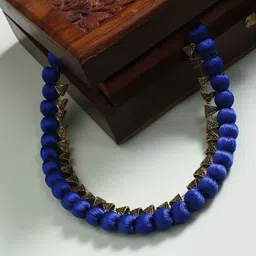 AKSHARA Blue & Gold-Toned German Silver Gold-Plated Handcrafted Necklace-picture-22