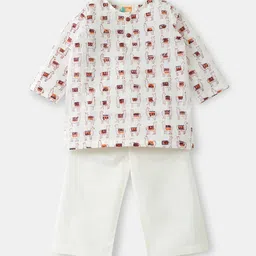 THE BABY LABEL Unisex Maroon & White Kurta Pajama Set in Hand-Block Llama Print-picture-35