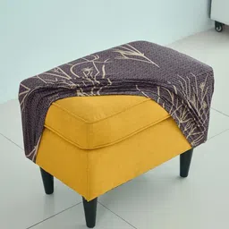 HOKIPO Brown Printed 140 GSM Stretchable Footstool Ottoman Cover-image-6
