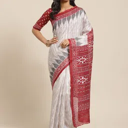 Saree mall Cream-Coloured & Maroon Art Silk Printed Bhagalpuri Saree-picture-28