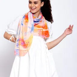 J Style Women Orange & Blue Printed Scarf image 1