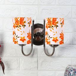 Devansh White & Orange Printed Metal Traditional Cylinder Shaped Wall Lamp-image-14