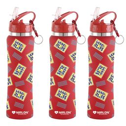 NIRLON Red 3 Pieces Printed Stainless Steel Single Wall Vacuum Sippers 750 ml Each-picture-41