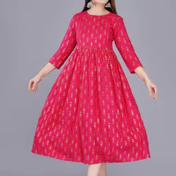 BAESD Maternity Ethnic Motifs Printed Fit & Flare Midi Ethnic Dress-picture-32