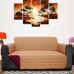 DREAM CARE Beige & Maroon 3 Layer Soft Quilted Reversible 4-Seater Sofa Cover-picture-38