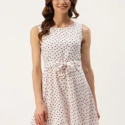 U&F Women White & Red Heart Print Crepe A-Line Dress-image-32