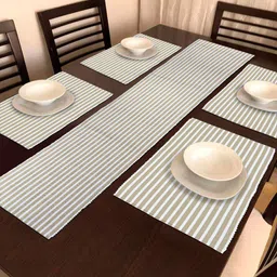 HOKIPO Brown Cotton Ribbed Heat Resistant 5 Pieces Table Mats with Runner-image-6