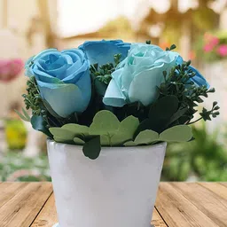 Art Street Blue Artificial Rose Flowers With White Ceremic Pot For Home Dcor-picture-30