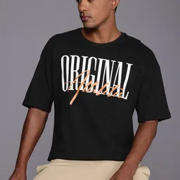 HRX by Hrithik Roshan Men Typography Printed Pure Cotton Oversized T-shirt image 1