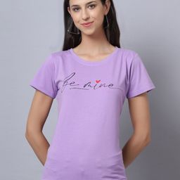 UnaOne Women Plus Size Lavender Typography Printed Slim Fit Cotton T-shirt-picture-39