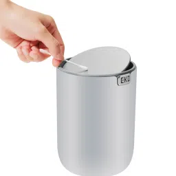 obsessions Grey Round Eko Mini Desk Trash Can With Swing-Top Lid 1.5 Litre image 4