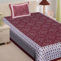 UNIBLISS Maroon & White Printed Cotton 144 TC Single Bedsheet With 1 Pillow Cover-picture-25