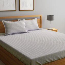 KLOTTHE Beige Abstract Printed 300 TC King Bedsheet With 2 Pillow covers-picture-10