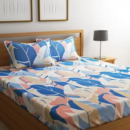 URBAN DREAM Blue & White Printed  210 TC Cotton Queen Bedsheet with 2 Pillow Covers-image-30