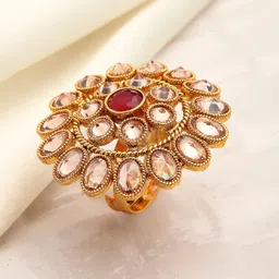 Kennice 18K Gold-Plated AD Studded Flower Shaped Copper Finger Ring-image-84