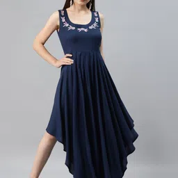 MBE Women Navy Blue Embroidered Maxi Dress-image-52