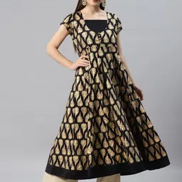 MBE Women Black & Beige Ethnic Motifs Printed Anarkali Kurta-picture-11