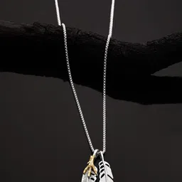 The Roadster Lifestyle Co. Men Silver-Plated Feather Shaped Pendant With Chain image 1