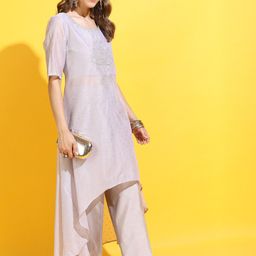 Vishudh Women Grey Floral Chanderi Cotton Kurta with Trouser-picture-40