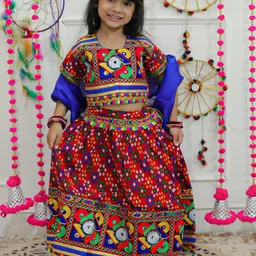 BownBee Girls Embroidered Threaded Work Cotton Ready to Wear Lehenga & Blouse With Dupatta-image-73