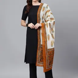 Idalia Women Black Pure Cotton Kurta with Trousers & Printed Dupatta-picture-37