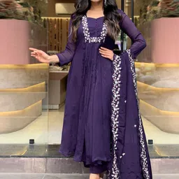 GoSriKi Floral Embroidered Anarkali Kurta With Palazzos And Dupatta-image-12