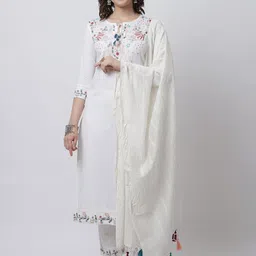 Rajnandini Women Floral Embroidered Thread Work Pure Cotton Kurta with Trousers & Dupatta-picture-31