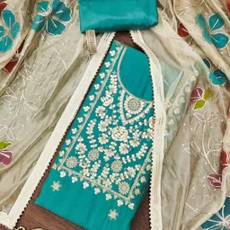 KALINI Floral Zari Embroidered Pure Silk Unstitched Dress Material-image-32