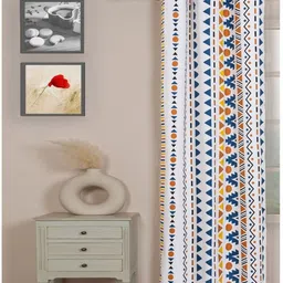 HOMEMONDE White & Red Geometric Cotton Room Darkening Window Curtain-image-61