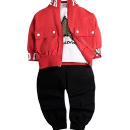 Hopscotch Boys Red & White Printed T-shirt & Trousers With Jacket-picture-12