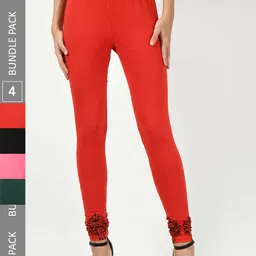BAESD Pack Of 4 Bottom Printed Slim-Fit Cotton Lycra Churidar Length Leggings-image-27