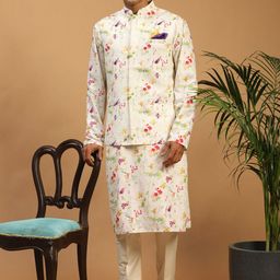 VASTRAMAY Men Floral Printed Kurta with Pyjamas & Nehru Jacket-picture-6