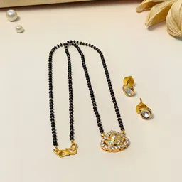 ABDESIGNS Gold Plated Kundan Studded & Beaded Long Mangalsutra With Earrings-picture-27