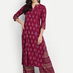 MADHURAM Women Maroon Ethnic Motifs Printed Panelled Kurta with Palazzos-picture-30