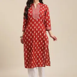 Varanga Women Red Ethnic Motifs Printed Pure Cotton Kurta with Palazzos-picture-29