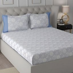 MASPAR Backyard Patio White & Blue Printed 200TC Cotton King Bedsheet & Pillow Cover-picture-33