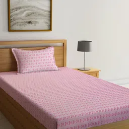 KLOTTHE Pink & White Printed 300 TC Single Bedsheet & 1 Pillow Cover-image-36
