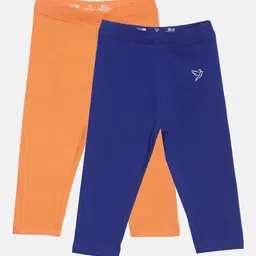 TWIN BIRDS Girls Pack of 2 Blue & Orange Solid Three-Fourth Length Pure Cotton Leggings-picture-44