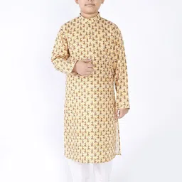 TABARD Boys Yellow & White Ethnic Motifs Printed Pure Cotton Kurta with Churidar-picture-30