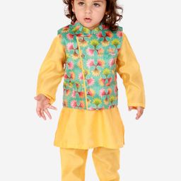 KID1 Boys Green Kurta with Pyjamas & Jacket-picture-12